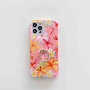 For iPhone 11 Small Floral Pattern Shockproof Case with Ring Holder (Pink)