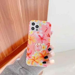 Small Floral Pattern Shockproof Case with Ring Holder For iPhone 12 / 12 Pro(Pink)