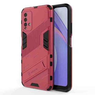 For Xiaomi Redmi Note 9 4G Punk Armor 2 in 1 PC + TPU Shockproof Case with Invisible Holder(Light Red)