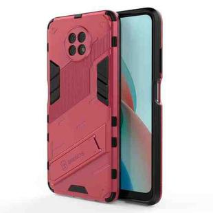 For Xiaomi Redmi Note 9 5G Punk Armor 2 in 1 PC + TPU Shockproof Case with Invisible Holder(Light Red)
