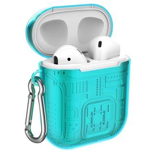 For Apple AirPods 1 PC + TPU Mars Translucent Armor Textured Earphone Protective Case with Anti-lost Buckle, Support Wireless Charging(Mint Green)