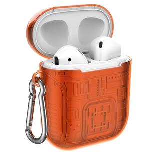 For Apple AirPods 1 PC + TPU Mars Translucent Armor Textured Earphone Protective Case with Anti-lost Buckle, Support Wireless Charging(Orange)