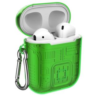 For Apple AirPods 1 PC + TPU Mars Translucent Armor Textured Earphone Protective Case with Anti-lost Buckle, Support Wireless Charging(Green)