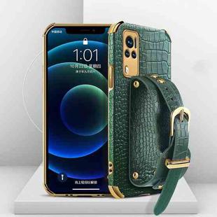 Electroplated TPU Crocodile Pattern Leather Case with Wrist Strap For vivo X60(Green)