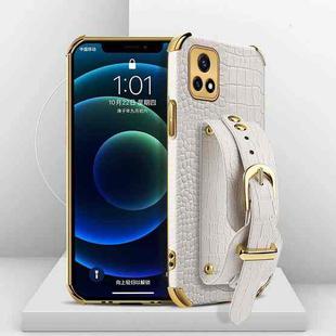 Electroplated TPU Crocodile Pattern Leather Case with Wrist Strap For vivo Y52s 5G(White)