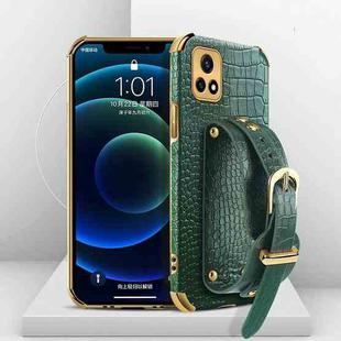 Electroplated TPU Crocodile Pattern Leather Case with Wrist Strap For vivo Y52s 5G(Green)