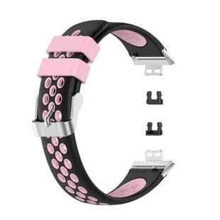 For Huawei Watch Fit 18mm Clasp Style Silicone Two-color Watch Band(Black+Pink)