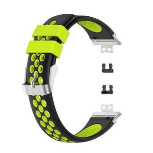 For Huawei Watch Fit 18mm Clasp Style Silicone Two-color Watch Band(Black+Green)