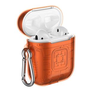 For Apple AirPods 2 PC + TPU Mars Translucent Armor Textured Earphone Protective Case with Anti-lost Buckle, Support Wireless Charging(Orange)