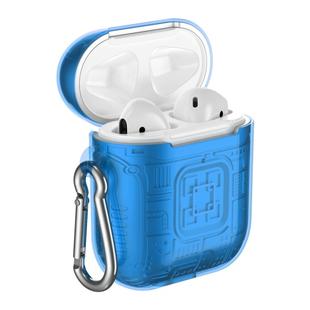 For Apple AirPods 2 PC + TPU Mars Translucent Armor Textured Earphone Protective Case with Anti-lost Buckle, Support Wireless Charging(Blue)