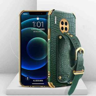 For Huawei Mate 30 Electroplated TPU Crocodile Pattern Leather Case with Wrist Strap(Green)