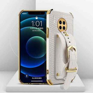 For Huawei Mate 30 Pro Electroplated TPU Crocodile Pattern Leather Case with Wrist Strap(White)