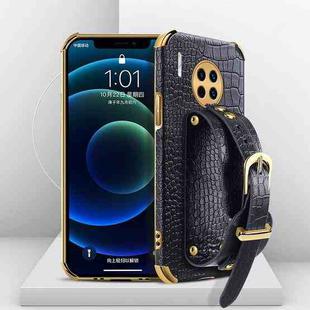 For Huawei Mate 30 Pro Electroplated TPU Crocodile Pattern Leather Case with Wrist Strap(Black)