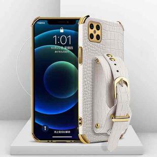 For Huawei Nova 8 SE Electroplated TPU Crocodile Pattern Leather Case with Wrist Strap(White)