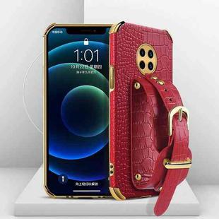 For Huawei Enjoy 20 Plus Electroplated TPU Crocodile Pattern Leather Case with Wrist Strap(Red)