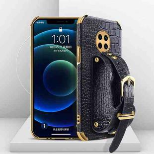 For Huawei Enjoy 20 Plus Electroplated TPU Crocodile Pattern Leather Case with Wrist Strap(Black)