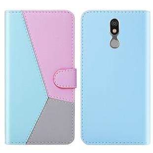 For LG K40 Tricolor Stitching Horizontal Flip TPU + PU Leather Case with Holder & Card Slots & Wallet(Blue)
