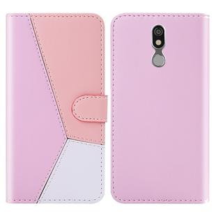 For LG K40 Tricolor Stitching Horizontal Flip TPU + PU Leather Case with Holder & Card Slots & Wallet(Pink)