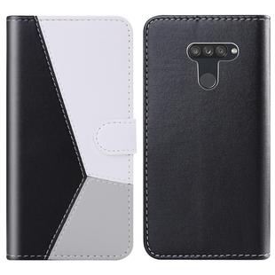 For LG K50 / Q60 Tricolor Stitching Horizontal Flip TPU + PU Leather Case with Holder & Card Slots & Wallet(Black)