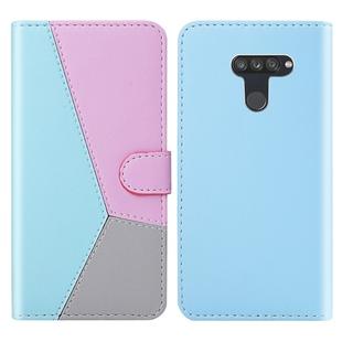 For LG K50 / Q60 Tricolor Stitching Horizontal Flip TPU + PU Leather Case with Holder & Card Slots & Wallet(Blue)