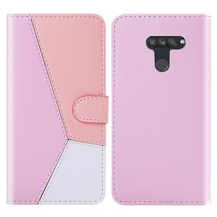 For LG K50 / Q60 Tricolor Stitching Horizontal Flip TPU + PU Leather Case with Holder & Card Slots & Wallet(Pink)