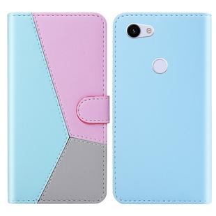 For Google Pixel 3a Tricolor Stitching Horizontal Flip TPU + PU Leather Case with Holder & Card Slots & Wallet(Blue)