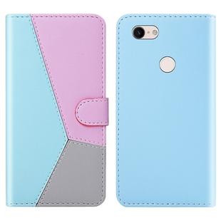 For Google Pixel 3a XL Tricolor Stitching Horizontal Flip TPU + PU Leather Case with Holder & Card Slots & Wallet(Blue)