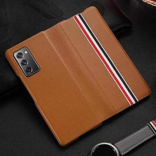 For Samsung Galaxy Z Fold2 5G Exclusive Series Cowhide Texture Horizontal Flip Leather Case(Brown Strips)