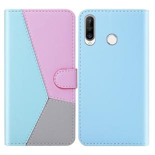 For Huawei P30 Lite Tricolor Stitching Horizontal Flip TPU + PU Leather Case with Holder & Card Slots & Wallet(Blue)