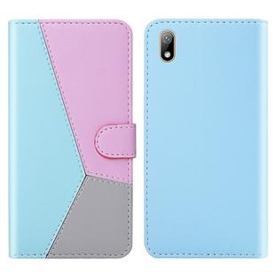 For Huawei Y5 (2019) Tricolor Stitching Horizontal Flip TPU + PU Leather Case with Holder & Card Slots & Wallet(Blue)
