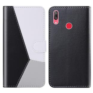 For Huawei Y7 (2019) Tricolor Stitching Horizontal Flip TPU + PU Leather Case with Holder & Card Slots & Wallet(Black)
