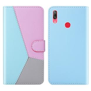 For Huawei Y7 (2019) Tricolor Stitching Horizontal Flip TPU + PU Leather Case with Holder & Card Slots & Wallet(Blue)