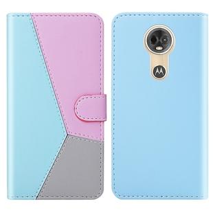 For Motorola Moto E5 Tricolor Stitching Horizontal Flip TPU + PU Leather Case with Holder & Card Slots & Wallet(Blue)