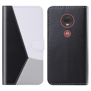 For Motorola Moto G7 / Moto G7 Plus Tricolor Stitching Horizontal Flip TPU + PU Leather Case with Holder & Card Slots & Wallet(Black)