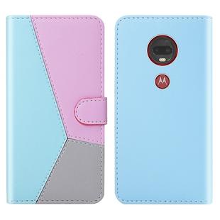 For Motorola Moto G7 / Moto G7 Plus Tricolor Stitching Horizontal Flip TPU + PU Leather Case with Holder & Card Slots & Wallet(Blue)