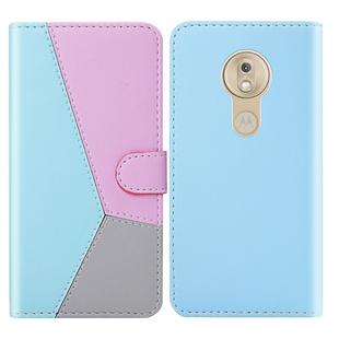 For Motorola Moto G7 Play Tricolor Stitching Horizontal Flip TPU + PU Leather Case with Holder & Card Slots & Wallet(Blue)