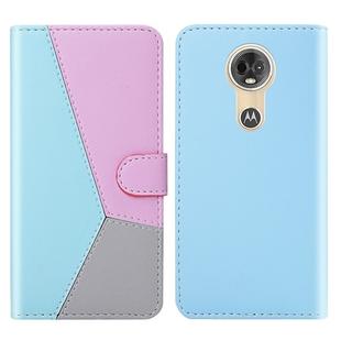 For Motorola Moto G7 Power Tricolor Stitching Horizontal Flip TPU + PU Leather Case with Holder & Card Slots & Wallet(Blue)