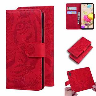 For LG K42 Tiger Embossing Pattern Horizontal Flip Leather Case with Holder & Card Slots & Wallet(Red)