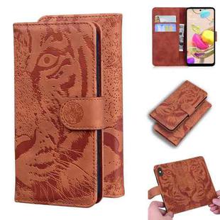 For LG K42 Tiger Embossing Pattern Horizontal Flip Leather Case with Holder & Card Slots & Wallet(Brown)