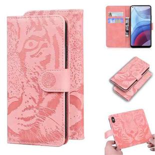 For Motorola Moto G Power (2021) Tiger Embossing Pattern Horizontal Flip Leather Case with Holder & Card Slots & Wallet(Pink)