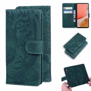 For Samsung Galaxy A72 5G / 4G Tiger Embossing Pattern Horizontal Flip Leather Case with Holder & Card Slots & Wallet(Green)