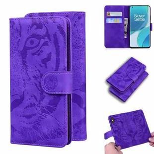 For OnePlus 9 Tiger Embossing Pattern Horizontal Flip Leather Case with Holder & Card Slots & Wallet(Purple)