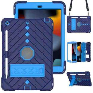 For iPad 10.2 2021 / 2020 / 2019 Shockproof Rhombus Robot PC + Silicone Protective Case with Holder & Shoulder Strap(Navy Blue)
