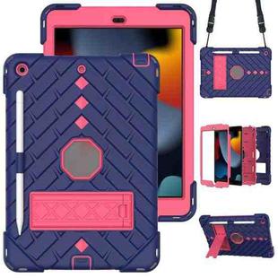 For iPad 10.2 2021 / 2020 / 2019 Shockproof Rhombus Robot PC + Silicone Protective Case with Holder & Shoulder Strap(Navy Blue+Rose Red)