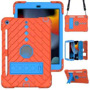 For iPad 10.2 2021 / 2020 / 2019 Shockproof Rhombus Robot PC + Silicone Protective Case with Holder & Shoulder Strap(Orange+Blue)