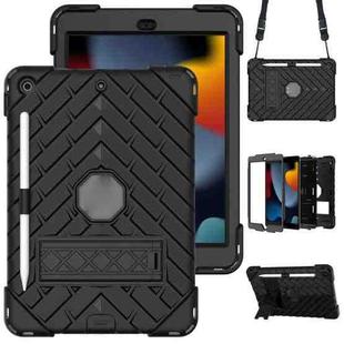 For iPad 10.2 2021 / 2020 / 2019 Shockproof Rhombus Robot PC + Silicone Protective Case with Holder & Shoulder Strap(Black)