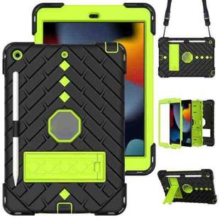 For iPad 10.2 2021 / 2020 / 2019 Shockproof Rhombus Robot PC + Silicone Protective Case with Holder & Shoulder Strap(Black+Yellow Green)