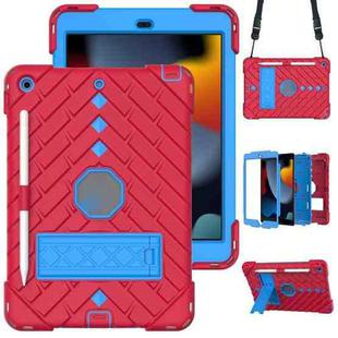 For iPad 10.2 2021 / 2020 / 2019 Shockproof Rhombus Robot PC + Silicone Protective Case with Holder & Shoulder Strap(Red+Blue)