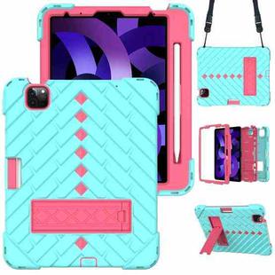 Shockproof Rhombus Robot PC + Silicone Protective Case with Holder & Shoulder Strap For iPad Air 2022 / 2020 10.9(Mint Green+Rose Red)
