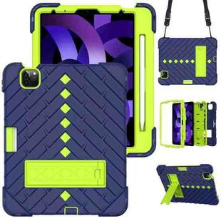 Shockproof Rhombus Robot PC + Silicone Protective Case with Holder & Shoulder Strap For iPad Air 2022 / 2020 10.9(Navy Blue+Yellow Green)